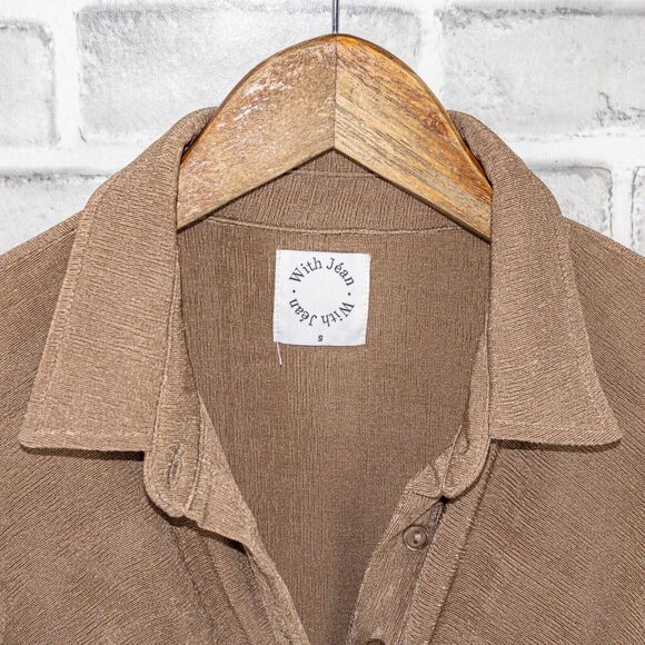 With Jean Women's Andy Dress in Latte brown button ruched size Small - Picture 3 of 10